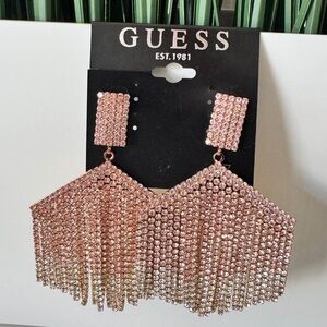 NWT GUESS Mixed Stone Hexagon Chandelier Earrings Pink Ombre